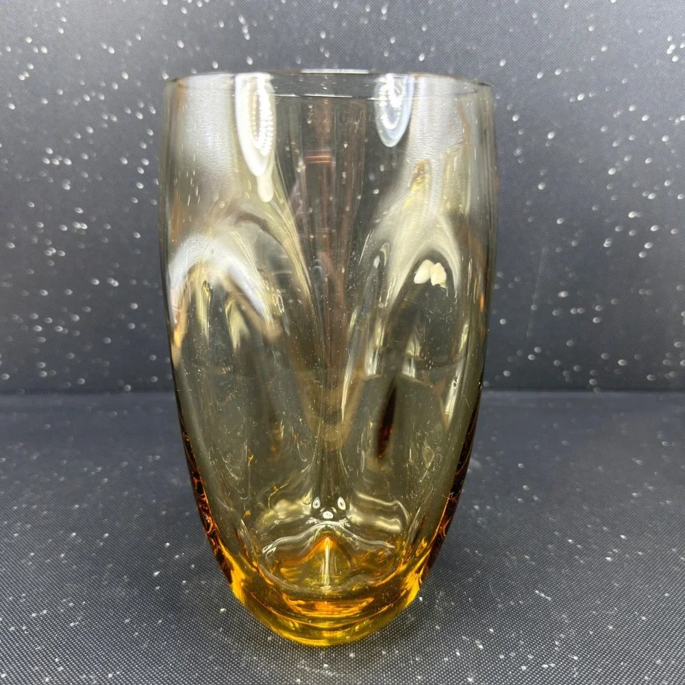 Russel Wright Pinch Amber Glass Tumblers 16oz Mid Century Modern Set of 3 6inch